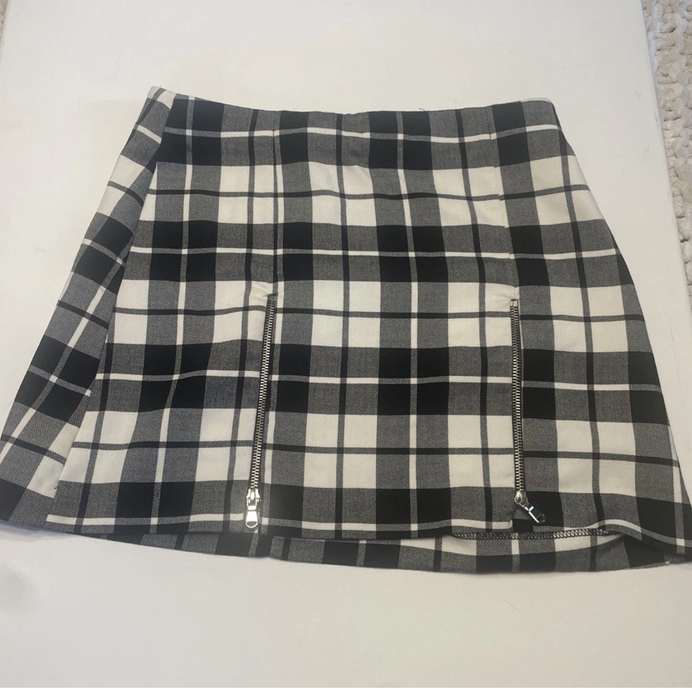 Zara Black and White Checkered Mini Skirt